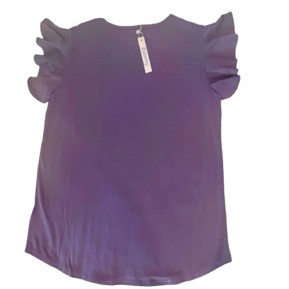 NWT- Women's Casual Round Neck Ruffle Sleeve Loose Tops in Purple Gray - Picture 5 of 10